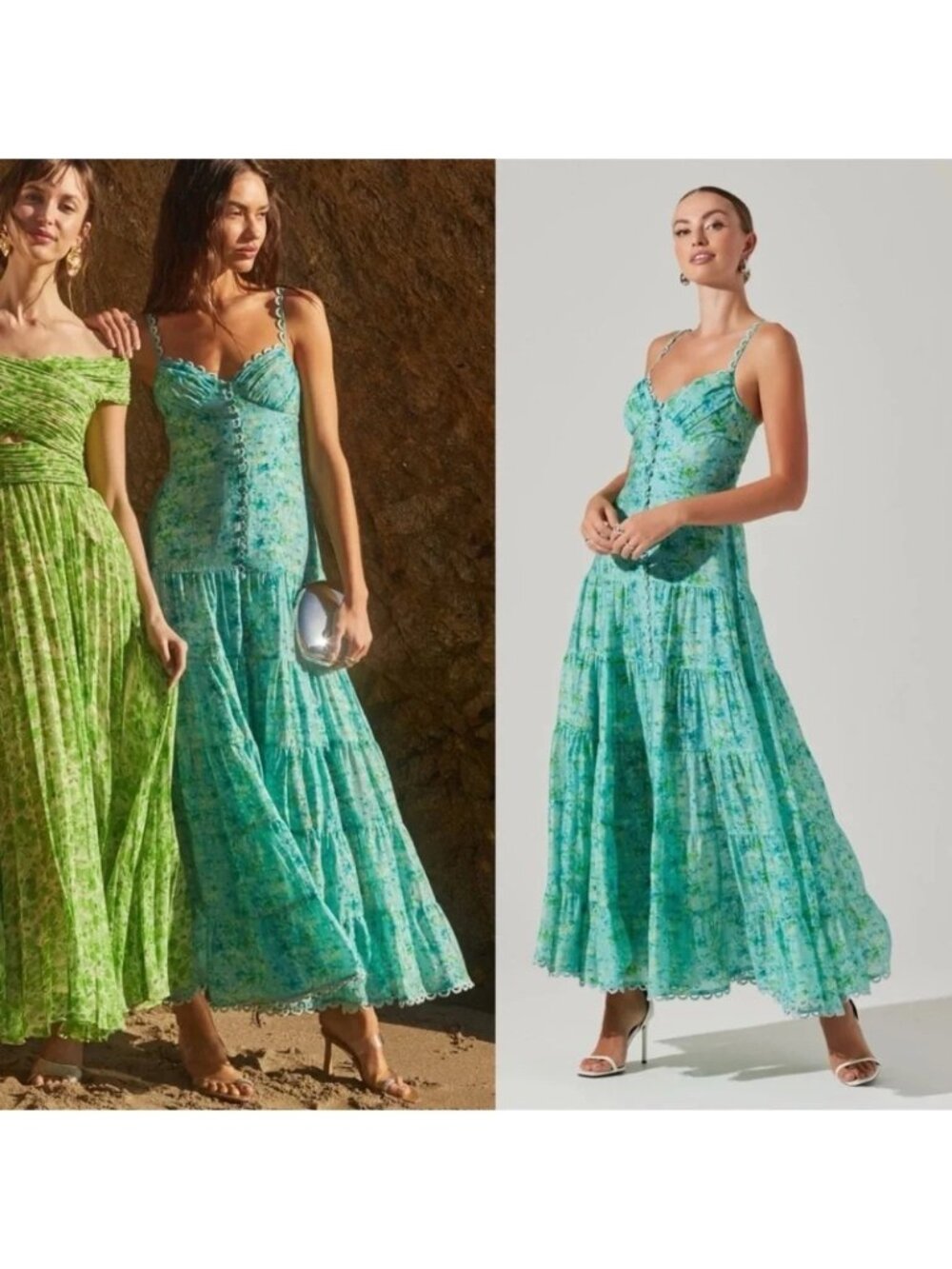 ASTR the Label Tazia Dress in Blue Floral Large New Womens Maxi Gown - Picture 9 of 11